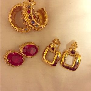 3 pairs of beautiful gold tone clip on earrings